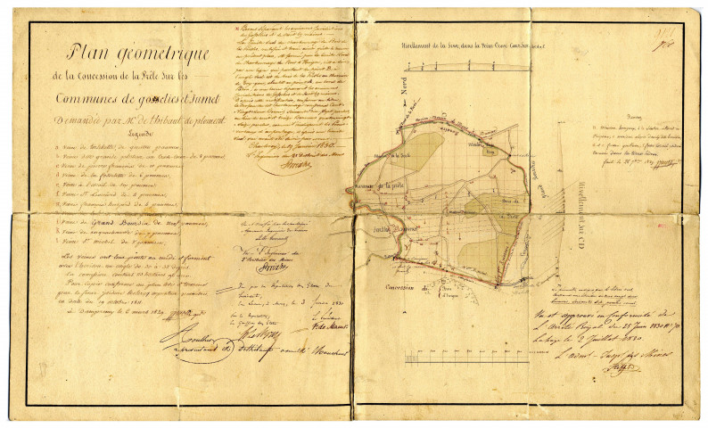 Plan géométrique de la Concession de la Prêle Sur les Communes de gosselies et Jumet Demandée par Mr. de thibaut de plomecot.