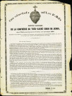Annonce de l'érection canonique de la confrérie du Très-Sacré Cœur de Jésus dans l'église paroissiale de Vedrin, le 5 novembre 1865. Ce document est signé par P.-J.-J. Thonar, curé de l'endroit.