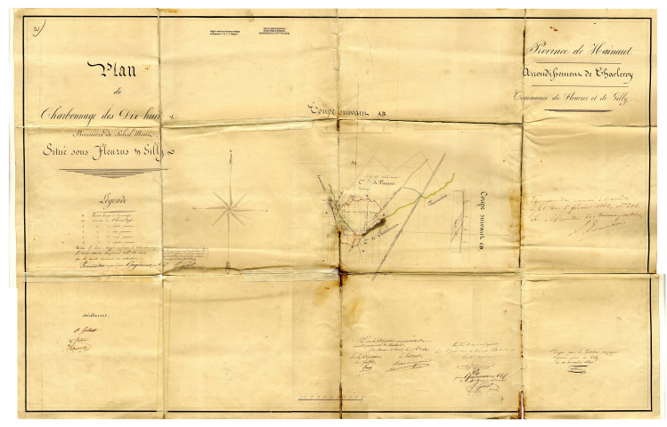 Plan du Charbonnage des Dix-huit Bonniers de Soleil-Mont, Situé sous Fleurus et Gilly.