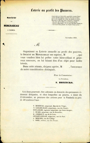 Invitation à faire don d'un objet à la loterie annuelle organisée au profit des pauvres.