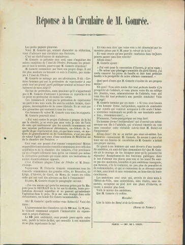 Réponse de La Revue de Namur à la « circulaire » de Charles Gomrée.