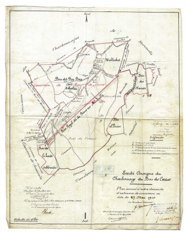 Société Anonyme du Charbonnage du Bois du Cazier. Plan annexé à notre demande d'extension de concession en date du 27 mai 1910.