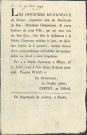 Annonce des officiers municipaux de Namur invitant les marchands de bois, menuisiers et charpentiers, à fournir à la Maison commune l'inventaire des "bois sciés" qu'ils possèdent. Signé Coppoy.