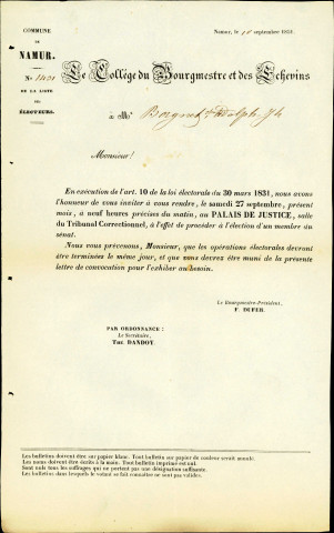 Convocation électorale de Jules Borgnet.
