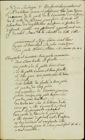 Estimation des dégradations à restaurer d'un bâtiment appartenant aux sœurs de la charité.