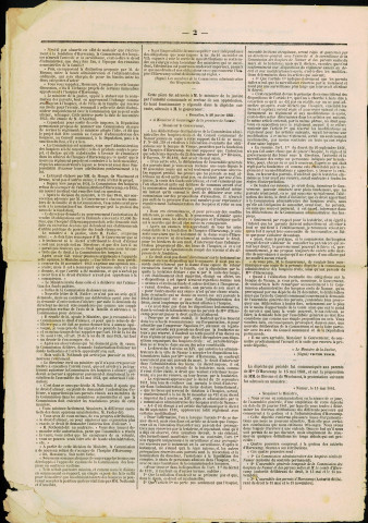 Supplément de L'Organe de Namur et de la province des 17 et 18 novembre 1862 relatant un conflit qui a éclaté entre la Commission administrative des Hospices et les parents de la comtesse d'Harscamp au sujet de l'hospice du même nom.