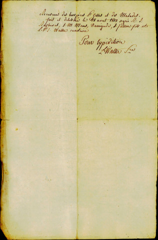 Extrait des registres aux délibérations de la Commission administrative des hospices de la ville de Namur. Séance du 28 août 1810. Nomme Mr Maus ordonnateur de l'hospice d'Harscamp et Monsieur Fallon fils ordonnateur des hospices Saint-Gilles et des Malades.