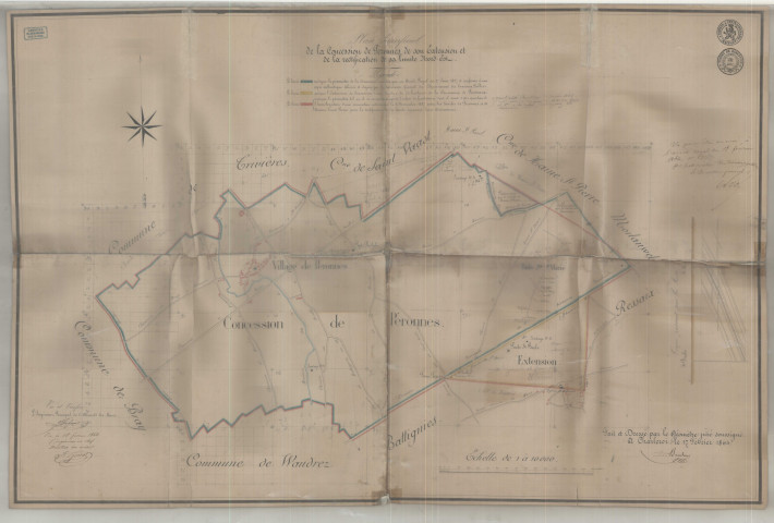Plan Superficiel de la Concession de Péronnes, de son Extension et de la rectification de sa limite Nord-Est.