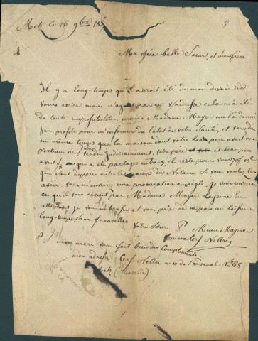 Lettre de la soeur de Michel Mayence (?) relative à la vente de la maison de son père.
