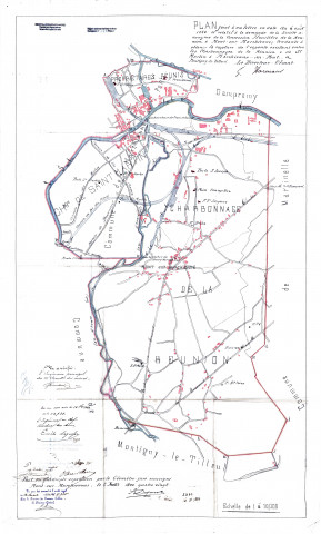 Plan (...) relatif à la demande de la Société anonyme de la Concession Houillère de la Réunion à Mont-sur-Marchienne ; tendante à obtenir la rupture de l'esponte existant entre les Charbonnages de la Réunion et de St Martin à Marchienne-au-Pont. - Montigny-le-Tilleul.