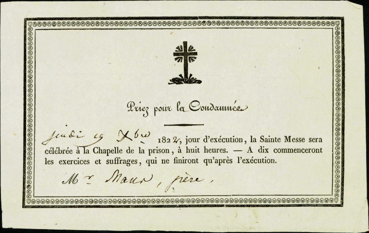 Annonces d'adorations du Très-Saint-Sacrement à la chapelle de la prison.