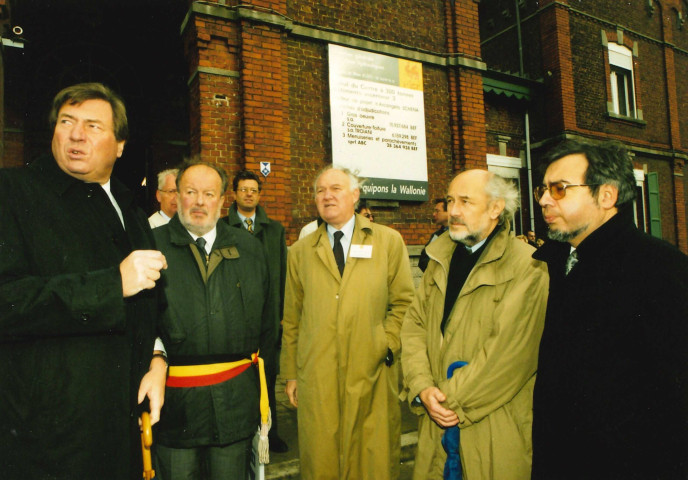 La Louvière. Houdeng-Aimeries. Visite de la reine Paola de Belgique aux ascenseurs du canal du Centre.