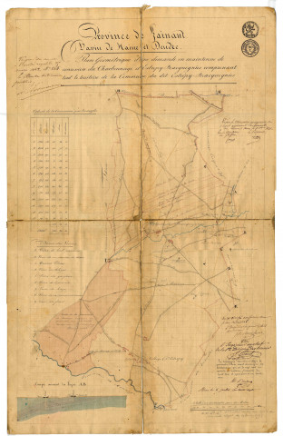 Plan géométrique d'une demande en maintenue de concession du Charbonnage d'Estrepy-Bracquegnies comprenant tout le territoire de la Commune du dit Estrépy-Bracquegnies.