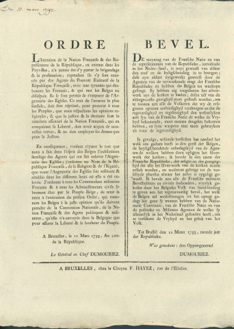 Ordre du général en chef Dumouriez de restituer l'argenterie dérobée dans les églises. Signé Dumouriez.