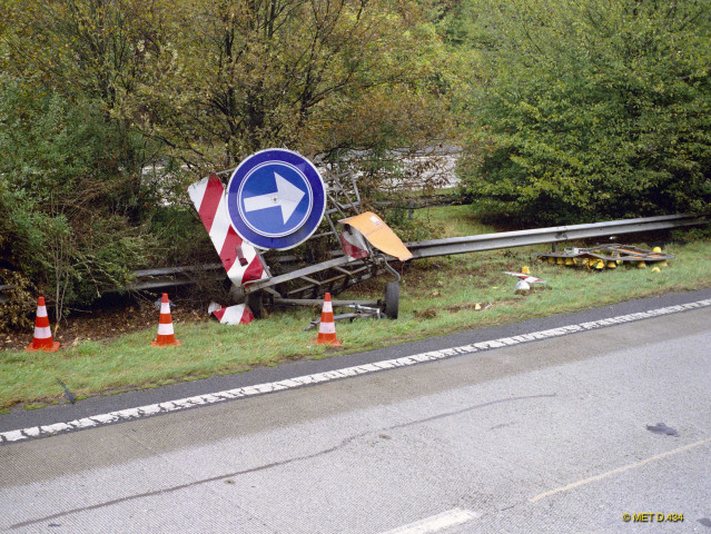 Wanze. Huccorgne. E42. Destruction de matériel de sécurité de chantier. Accident (BK 26.7).