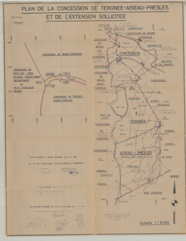 Plan de la concession de Tergnée-Aiseau-Presles et de l'extension sollicitée.