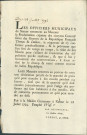 Annonce des officiers municipaux de Namur invitant chaque meunier à déclarer la quantité de grains qu'il peut moudre en 24 heures et sa capacité à augmenter la production. Signé Coppoy.