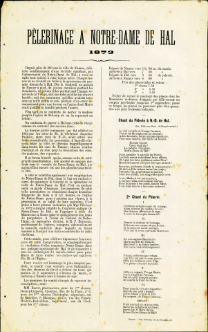 Invitation à participer au pèlerinage à Notre-Dame de Hal, le 7 septembre 1873.