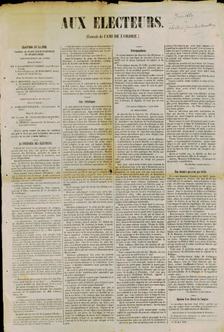 Extrait de L'Ami de l'Ordre intitulé « Aux électeurs ».