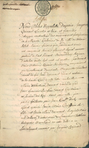 Jugement concernant une rente rendu par Philippe Hippolyte Dupaix, Jacques Quinart et François Dotreppe, échevins de Namur.