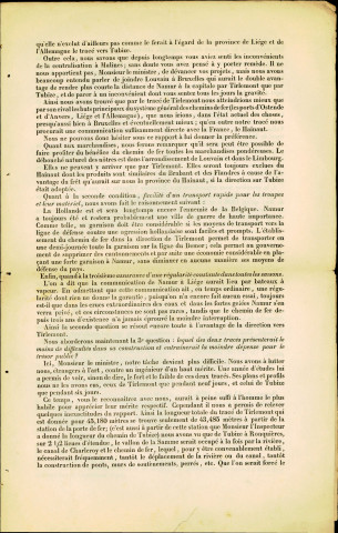 Adresse votée unanimement par le Conseil Municipal de la Ville de Namur, à Monsieur le Ministre des Travaux Publics, 1838. Ce document imprimé concerne également le Mémoire de l'inspecteur Vifquain.