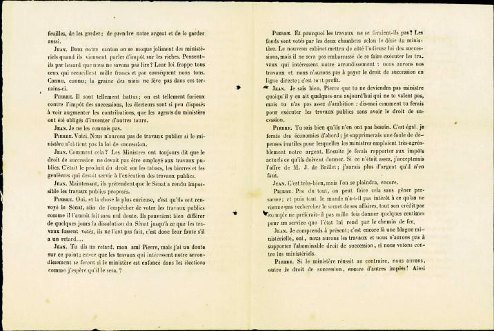 Billet reproduisant un dialogue entre deux électeurs mécontents des hommes politiques.