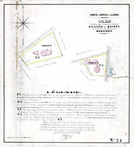 Plan des dommages à indemniser à Messieurs Gilliaux et Quinet par la Société Charbonnière de Martinet.