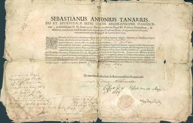 Ensemble de documents, dont des lettres de recommandation, relatifs à Philippe Donain, dit Bosmanne, prêtre du village de Berlaimont, dans le diocèse de Cambrai.