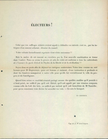 Lettre d'un électeur anonyme concernant la candidature du libéral Dupierreux.