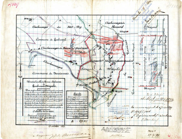 Plan des mines de houille de Bonne-Espérance à Lambusart et Moignelée.