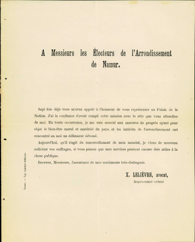 Tract électoral de Xavier Lelièvre.