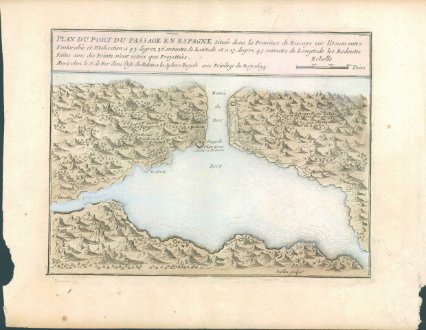 PLAN DU PORT DU PASSAGE EN ESPAGNE... [3 lignes] A Paris dans l'Isle du Palais a la Sphere Royalechez le Sr de Fer1694