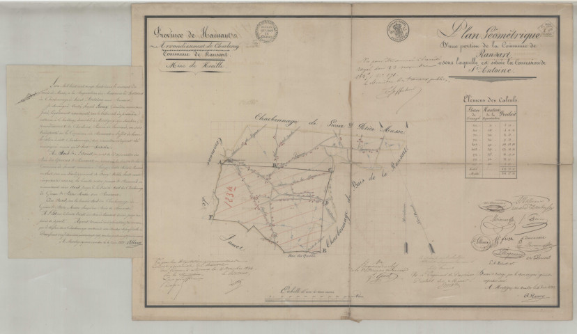 Plan Géométrique D'une portion de la Commune de Ransart, sous laquelle est située la Concession de St Antoine.