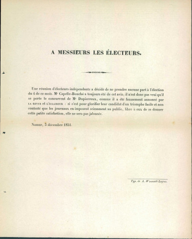 Lettre aux électeurs annonçant que Capelle-Bouché ne sera pas candidat aux élections communales.