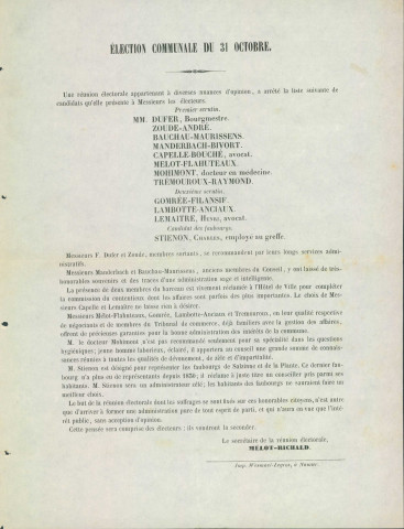 Liste des candidats arrêtée dans une réunion réunissant des électeurs d'opinions différentes.