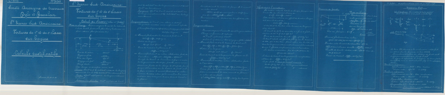 Société Franco-Sud américaine.Voiture de 1er et 2e classe sur bogies. Calculs justificatifs.