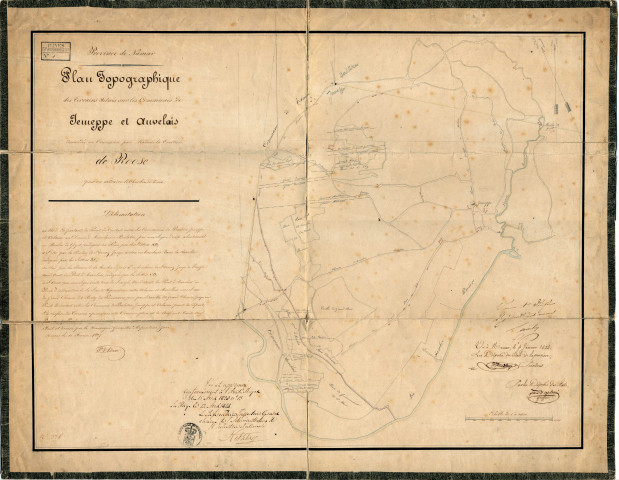 Plan Topographique des Terrains Situés sur les Communes de Jemeppe et Auvelais demandés en Concession par Madame la Comtesse de Roose pour en extraire le Charbon de terre.