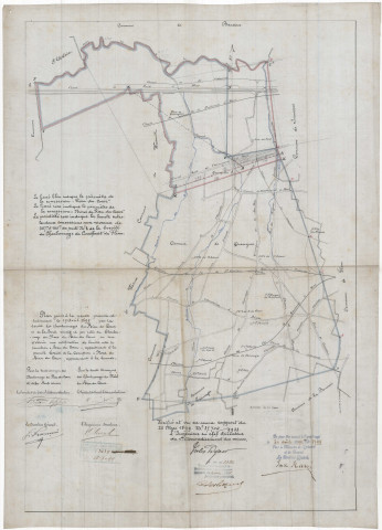 Plan joint à la requête présentée collectivement, le 19 avril 1899, par la Société des Charbonnages du Rieu du Coeur et de La Boule réunis et par celle du Charbonnage du Nord du Rieu du Coeur, en vue d'obtenir une rectification de limite entre la concession "Rieu du Coeur", appartenant à la première Société et la Concession "Nord du Rieu du Coeur, appartenant à la seconde.