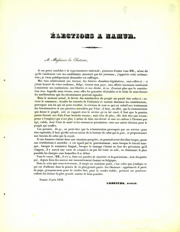 Tract électoral de l'avocat Grooters.