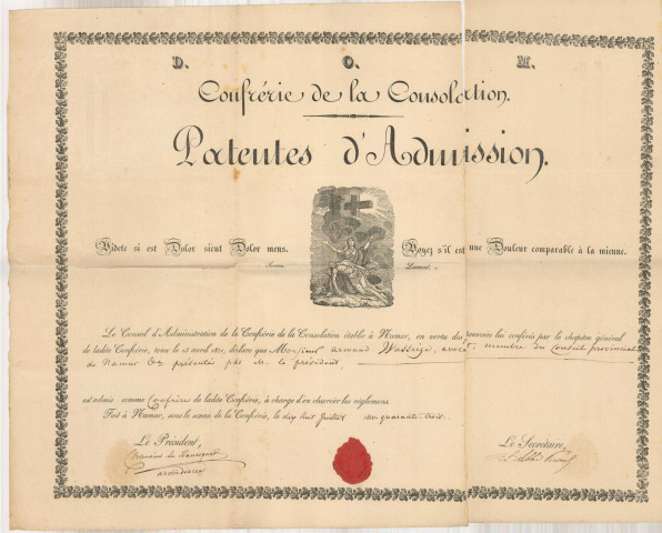 Lettres-patentes d'admission à la Confrérie