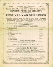 Programme du Festival Van den Eeden, grande fête de charité organisée le 5 mai 1889. Ce document comporte une biographie de Jean Van den Eeden ainsi que des informations sur les œuvres qui seront interprétées pour l'occasion.