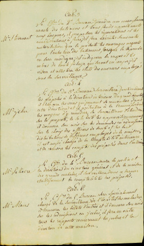 Extrait du registre aux délibérations des hospices de Namur. Séance du 28 pluviôse an 13 (17 février 1805). Division de l'administration en bureau.