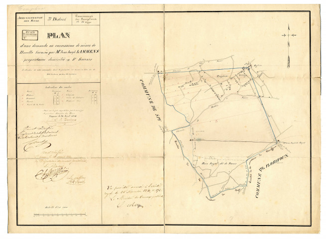 Plan d'une demande en concession de mines de Houille formée par Mr Jean Joseph Lemmens propriétaire domicilié à St Servais.