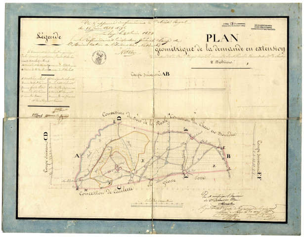 Plan géométrique de la demande en extension de Concession dite du Bois d'Heigne Située Sur la Commune de Jumet Province de Hainaut Arrondt de Charleroy.