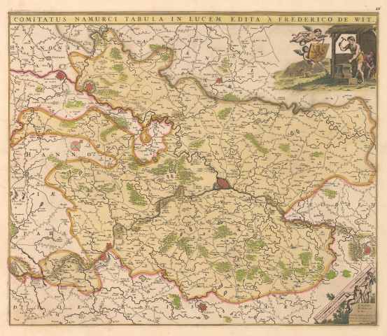 Comitatus Namurci tabula in lucem edita à Frederico De Wit. T
Gedruckt t Amsterdam by Frederick de Wit in de Calverstraet by den dam in de Witte Pascaert.