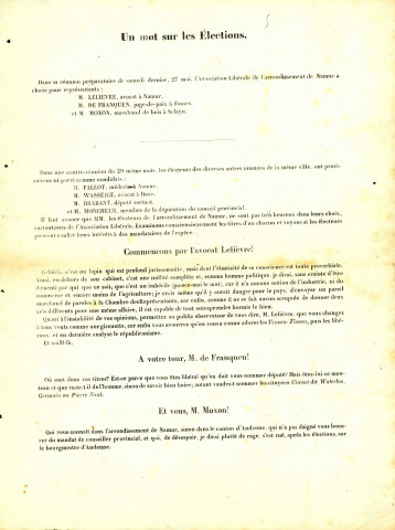 Document, signé « Un Campagnard-Électeur », fustigeant des candidats tant libéraux que catholiques.