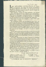 Annonce des officiers municipaux de Namur réquisitionnant tous les hommes aptes de Namur et de sa banlieue "pour les occuper aux fortifications du château". Exemptions autorisées. Déclaration à faire par chaque chef de ménage au lieutenant maire Jenot. Signé Coppoy.