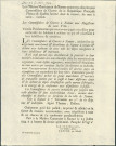 Annonce des officiers municipaux de Namur publiant l'arrêté des commissaires de guerre Thomas et Dalbon concernant la vente d'objets nécessaires à la subsistance des habitants. Interdiction de faire sortir des marchandises et denrées hors de la ville. Signé Coppoy.