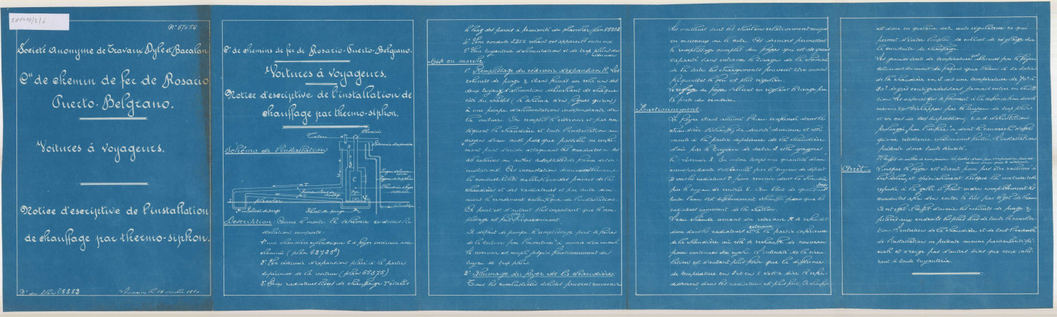 Compagnie de chemin de fer de Rosario - Puerto-Belgrano.Voitures de voyageurs. Notice descriptive de l'installation de chauffage par thermo-siphon.