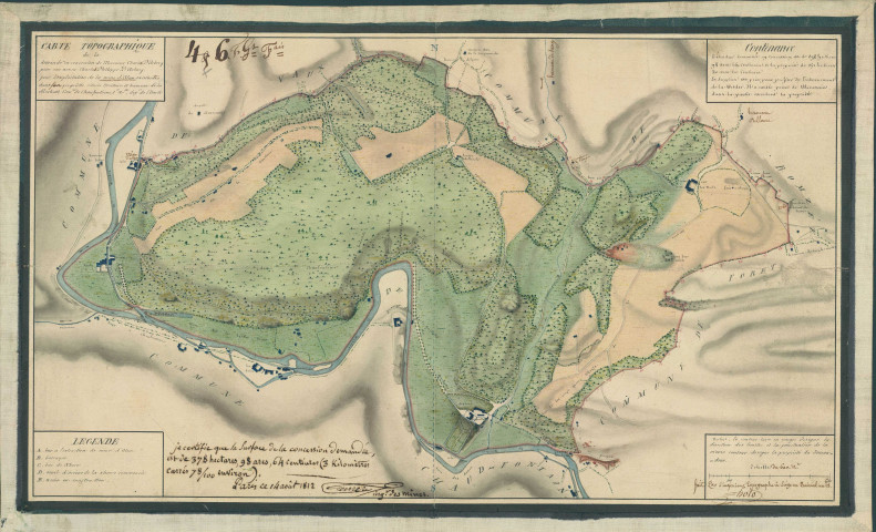 Carte topographique de la demande de concession de Monsieur Charles d'Arberg pour son neveu Charles Philippe d'Arberg, pour l'exploitation de la mine d'Alun (sic) existantes (sic) dans ses propriétés situées territoire et hameau de la Rochette Comne de Chaufontaine (sic)...